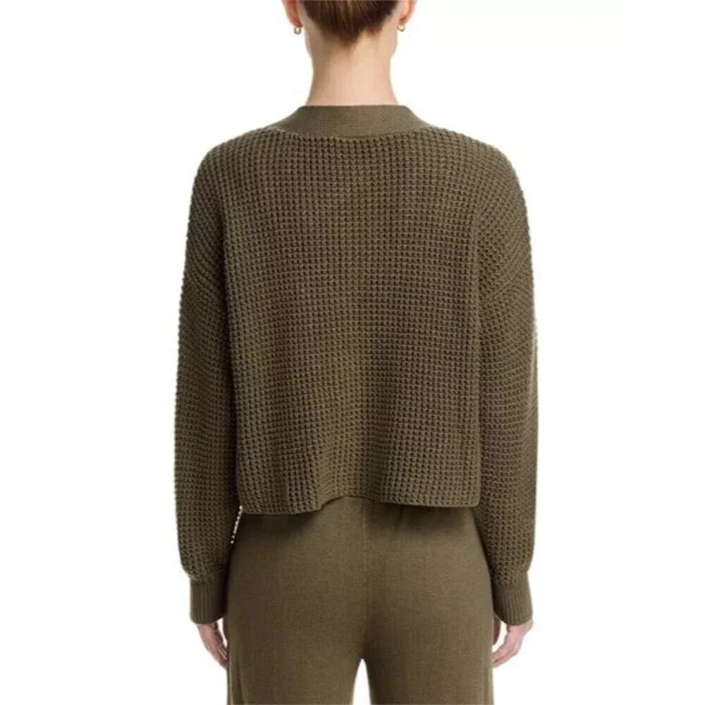Eberjey Sage Green Waffle Knit Cardigan | Recycled Cotton Chunky Sweater M